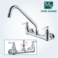 Chrome double handle wall mount kitchen sink faucet