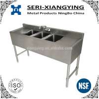 NSF Approval Stainless Steel Three Tubs Bar Sink with 3" Backsplash